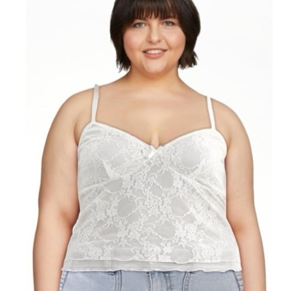 No Boundaries White Lace Tank with Picot Trim Plus NWT XXL 20